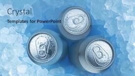  Presentation with cold beer - Presentation theme having cold-silver-cans-of-beer background and a light blue colored foreground
