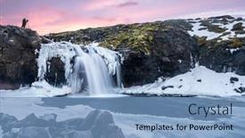  Presentation with wilderness - Slides having cold-snowy-waterfall background and a teal colored foreground