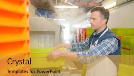  Presentation with storage cold - Slide set featuring cold storage - man stacking crates background and a gold colored foreground