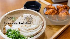  Presentation with chicken - PPT theme with cold-udon-with-crispy-chicken background and a coral colored foreground