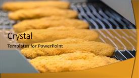  Presentation with food industry - Presentation theme having cold warehouse - food industry equipment for semi-finished background and a gold colored foreground