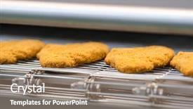  Presentation with food industry - Audience pleasing PPT theme consisting of cold warehouse - food industry equipment for semi-finished backdrop and a coral colored foreground