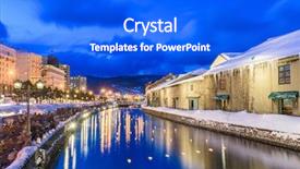  Presentation with canals - Slide deck featuring cold warehouse - otaru japan historic canals background and a cobalt blue colored foreground