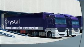  Presentation with trucks - Presentation theme featuring cold warehouse - purple trucks loading goods background and a navy blue colored foreground