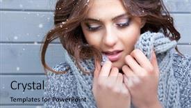  Presentation with beautiful nature in twilight - Audience pleasing presentation theme consisting of cold weather - beautiful natural young brunette woman backdrop and a seafoam green colored foreground