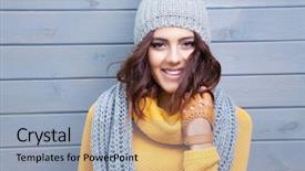  Presentation with snow flakes - PPT theme featuring cold weather - beautiful natural young smiling brunette background and a light blue colored foreground