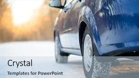  Presentation with tire - Presentation theme enhanced with cold weather - close-up image of winter car background and a light blue colored foreground