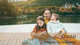  Presentation with fall lake - PPT theme having cold weather - family spending time together background and a coral colored foreground