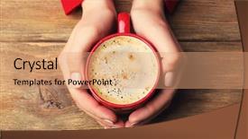  Presentation with cold coffee - Colorful slide deck enhanced with cold weather - female hands holding cup backdrop and a coral colored foreground