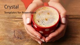  Presentation with cup coffee - Amazing PPT layouts having cold weather - female hands holding cup backdrop and a coral colored foreground