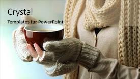  Presentation with cold drink - Presentation theme with cold weather - female hands with hot drink background and a coral colored foreground