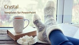  Presentation with cold drink - Colorful PPT theme enhanced with cold weather - female legs and hot drink backdrop and a cream colored foreground