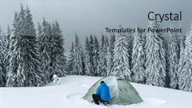  Presentation with winter landscape winter tree - Cool new PPT layouts with cold weather - green tent and tourist backdrop and a light blue colored foreground