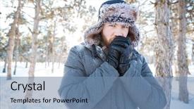  Presentation with winter weather - Beautiful PPT theme featuring cold weather - handsome man in winter cloth backdrop and a teal colored foreground