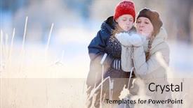 Presentation with winter weather - Slide deck featuring cold weather - mother and son enjoying beautiful background and a soft green colored foreground