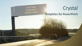  Presentation with caution - Beautiful slide deck featuring cold weather - motorway gantry sign in early backdrop and a sky blue colored foreground