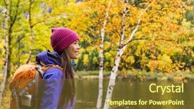  Presentation with autumn view autumn nature - Amazing PPT theme having cold weather - woman hiker hiking looking backdrop and a tawny brown colored foreground