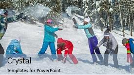  Presentation with snow - Theme consisting of cold weather - young people throwing up snow background and a light blue colored foreground