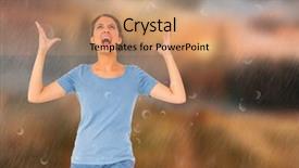  Presentation with country - Beautiful slide deck featuring cold weather stress - annoyed brunette gesturing against country backdrop and a  colored foreground