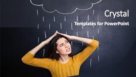  Presentation with head - Slides enhanced with cold weather stress - annoyed young woman covering her background and a dark gray colored foreground