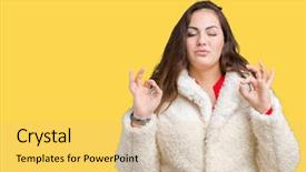  Presentation with meditation - Amazing PPT layouts having cold weather stress - beautiful plus size young woman backdrop and a yellow colored foreground
