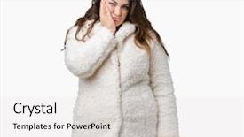  Presentation with depression - PPT theme featuring cold weather stress - beautiful plus size young woman background and a white colored foreground