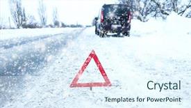 Presentation with weather warning - Beautiful slide deck featuring cold weather stress - car on winter road backdrop and a sky blue colored foreground