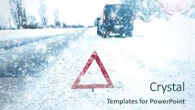  Presentation with weather warning - Audience pleasing PPT theme consisting of cold weather stress - car on winter road backdrop and a  colored foreground