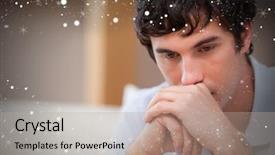  Presentation with christian living - Colorful presentation theme enhanced with cold weather stress - composite image of thoughtful man backdrop and a  colored foreground