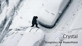  Presentation with snow - Colorful slides enhanced with cold weather stress - elevated view of man walking backdrop and a light gray colored foreground