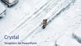  Presentation with people street - Theme enhanced with cold weather stress - elevated view of people walking background and a sky blue colored foreground