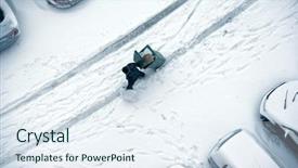  Presentation with group of people silhouettes walking - Cool new slide deck with cold weather stress - elevated view of people walking backdrop and a sky blue colored foreground