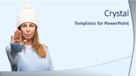  Presentation with winter blue - Beautiful PPT theme featuring cold weather stress - middle age woman wearing wool backdrop and a  colored foreground