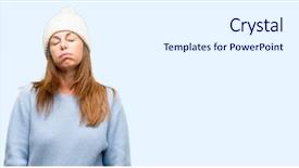  Presentation with winter blue - Theme featuring cold weather stress - middle age woman wearing wool background and a white colored foreground