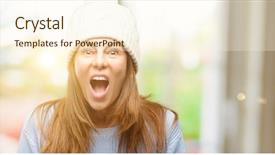  Presentation with winter driving - Presentation theme having cold weather stress - middle age woman wearing wool background and a  colored foreground