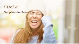  Presentation with wool - Colorful slides enhanced with cold weather stress - middle age woman wearing wool backdrop and a lemonade colored foreground