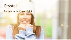  Presentation with wool - PPT theme enhanced with cold weather stress - middle age woman wearing wool background and a cream colored foreground