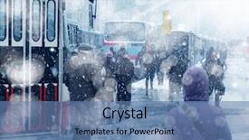  Presentation with city people walking - Theme having cold weather stress - people walking on busy city background and a  colored foreground