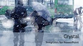  Presentation with elderly people walking difficulties - Cool new PPT layouts with cold weather stress - people walking on street backdrop and a light blue colored foreground