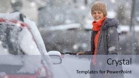 Presentation with car cleaning - PPT theme consisting of cold weather work - pretty young woman cleaning her background and a light blue colored foreground
