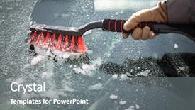  Presentation with car cleaning - Slides with cold weather work - pretty young woman cleaning her background and a gray colored foreground