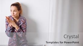  Presentation with sad woman lonely - PPT theme featuring cold-worried-mid-aged-woman background and a  colored foreground