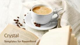  Presentation with coffee book - Presentation design featuring coler - still life with cup background and a  colored foreground