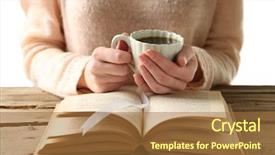  Presentation with coffee book - Presentation design enhanced with coler - woman holding cup of coffee background and a red colored foreground