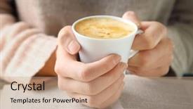  Presentation with coffee book - Presentation design with coler - woman holding cup of coffee background and a coral colored foreground
