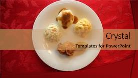  Presentation with macaroni cheese - PPT theme enhanced with coleslaw mashed potatoes and gravy background and a coral colored foreground