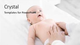  Presentation with baby doctor - Presentation design featuring colic - doctor examining little baby background and a white colored foreground