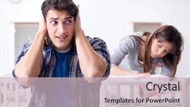  Presentation with crying baby - Theme consisting of colic - young dad cannot stand baby background and a soft green colored foreground