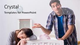  Presentation with crying baby - Colorful presentation enhanced with colic - young dad cannot stand baby backdrop and a white colored foreground