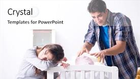  Presentation with crying baby - Theme with colic - young dad cannot stand baby background and a white colored foreground